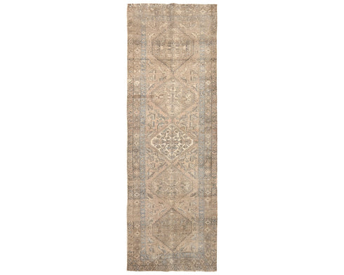 11 Ft Vintage Brown Persian Style Hand Knotted Low Pile Wool Runner Rug